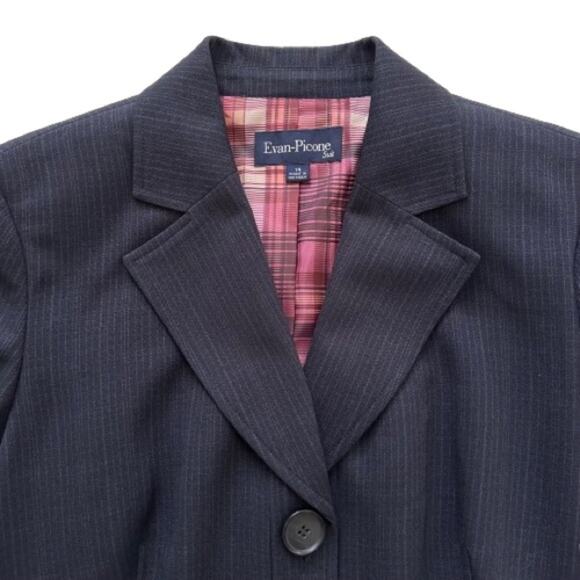 Evan Picone Navy Pinstripe Three Button Front Career Blazer Jacket Size 14 NEW - Picture 2 of 14